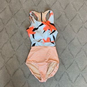 Full coverage floral and striped one piece